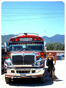   Dani with Chicken bus  in Guatemala