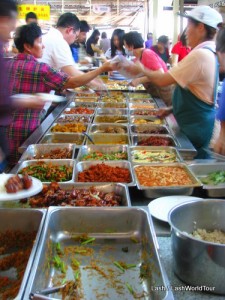 vegetarian buffet at Chinese temple near Petronas