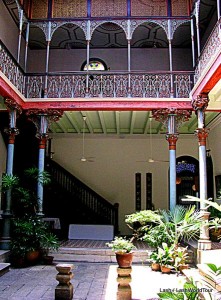 central courtyard- cast iron pillars and railings- Cheong FAtt Tze Mansion