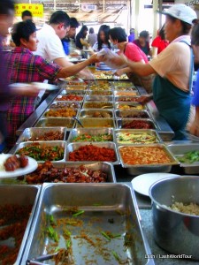vegetarian buffet at a Chinese temple