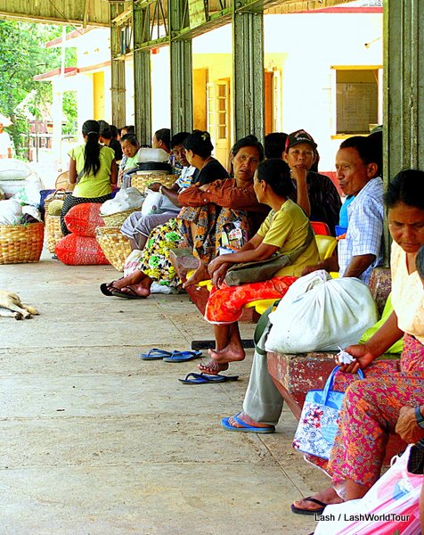 passengers waiting for train at Kyaukme in NE Myanmar