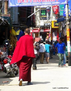 monk walking in Dharamsala