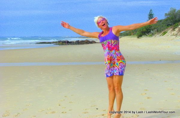LashWorldTour dancing on Yaroonda Beach - Sunshine Coast - Australia