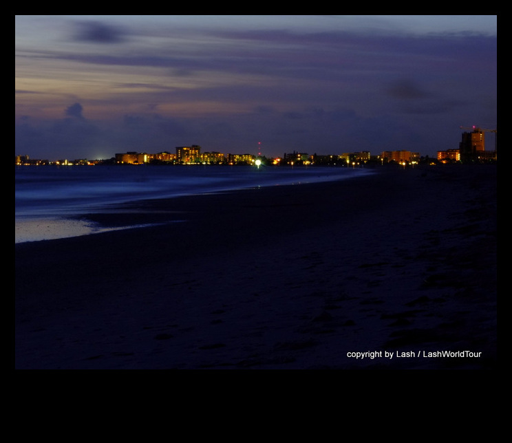 lights of Treasure Island at twilight
