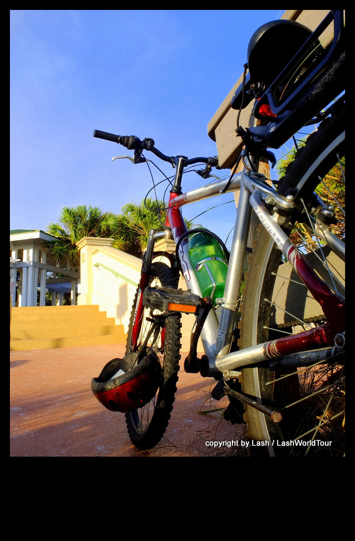 my bike locked at Sunset Beach walkway - St Pete Florida