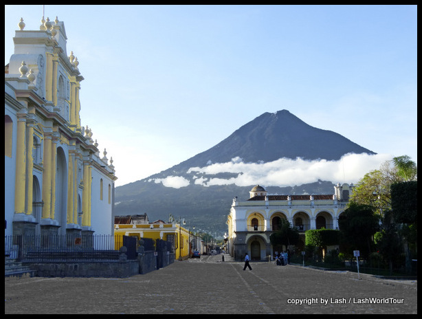 Antigua Central Plaza with Volcan Agua