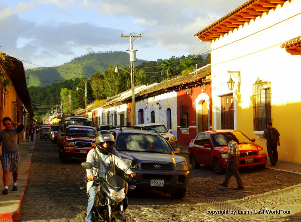 traffic on cobblestone roads of Antigua