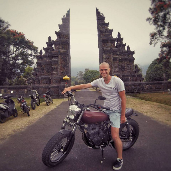 Jason riding motorbike in Bali