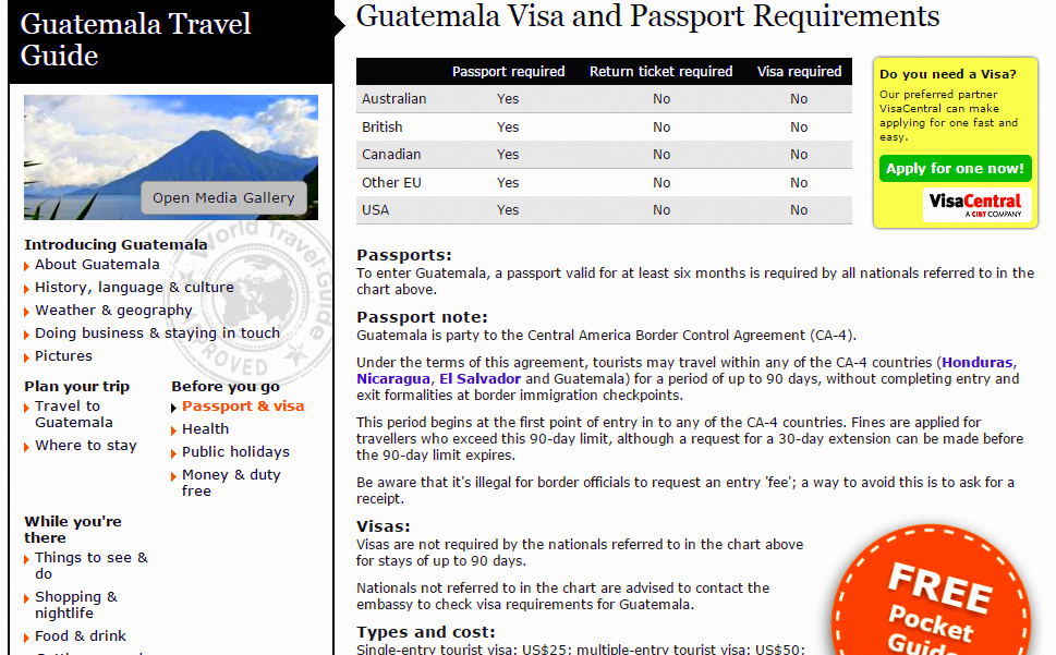 Visa Requirements  to Guatemala