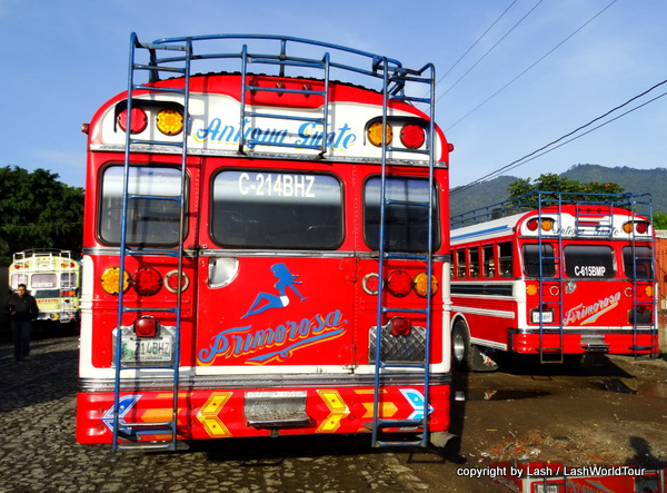 colorful public buses in Guatemala