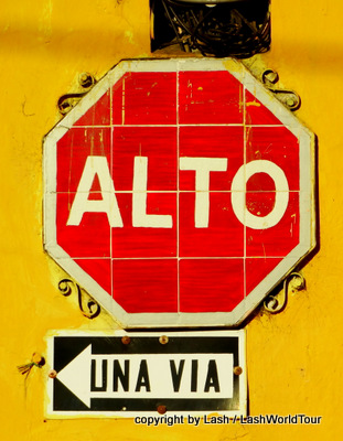 one way sign in Antigua - Guatemala