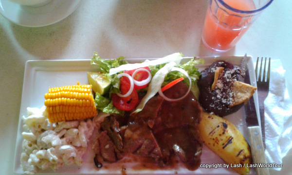 typical Guatemalan meal with beef - potatoes and veggies