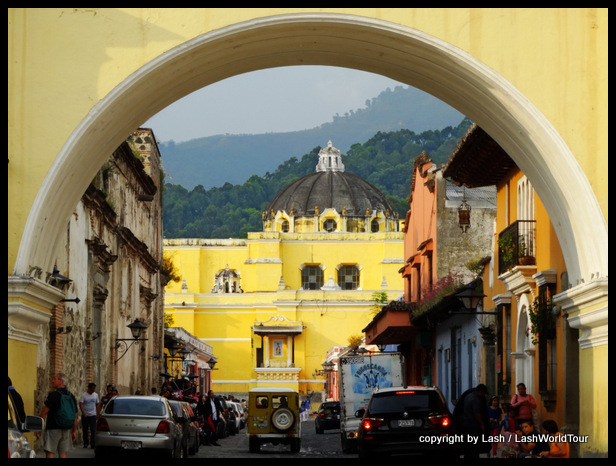 El Merced Cathedral viewed from Antigua's distinctive arch