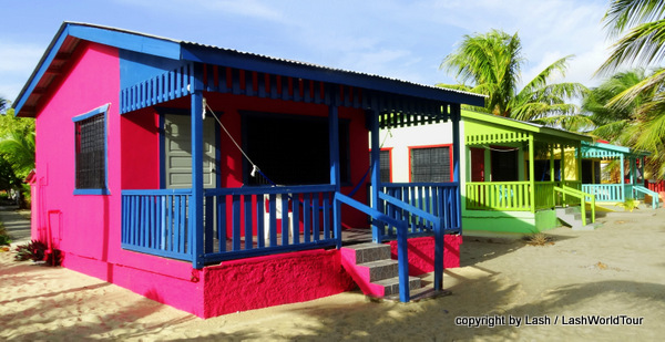 colorful beach cabins in Placencia