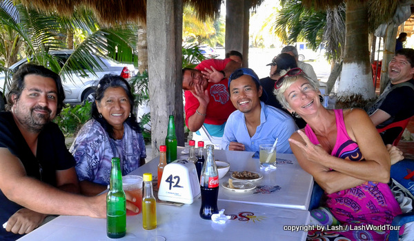 hanging out at an open air restaurant with locals and travelers - Mexico