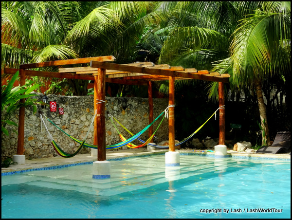 swimming pool at a Mexican hostel
