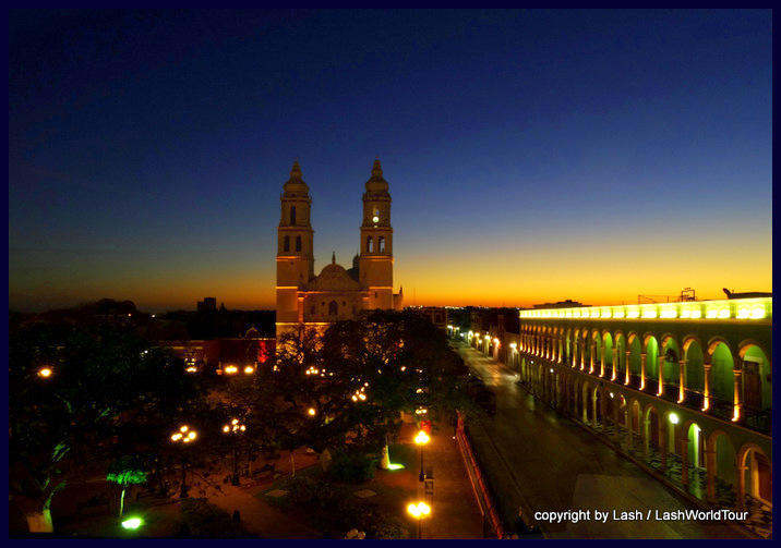 Campeche Main Plaza at sunrise - Mexico