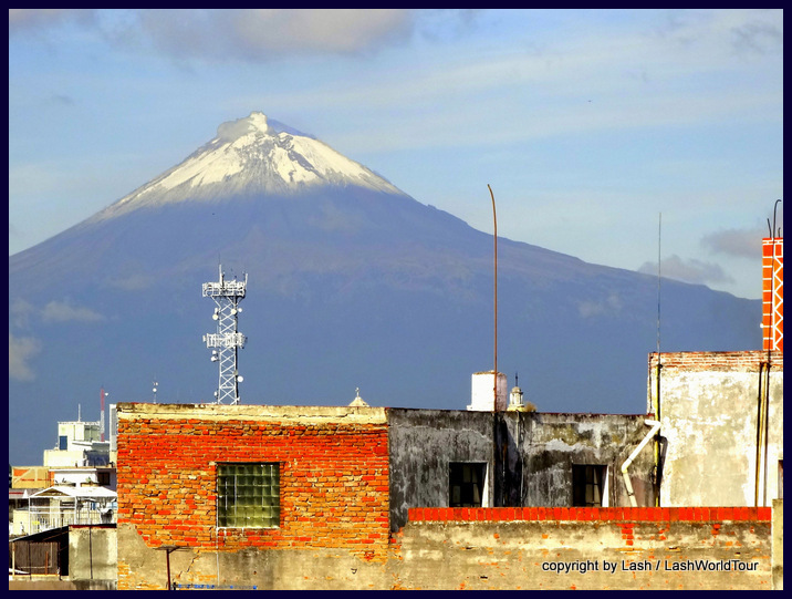 Popo Volcano from a rooftop in Puebla