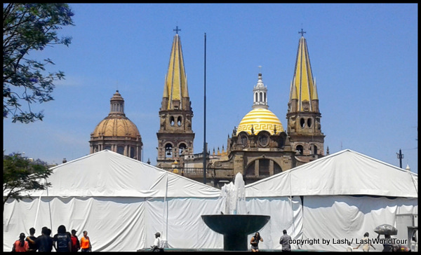 Gudalaljara Cathedral - with festival tents in the plaza