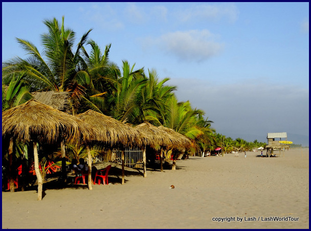 San Blas Beach- restaurants and coconut trees line the beach
