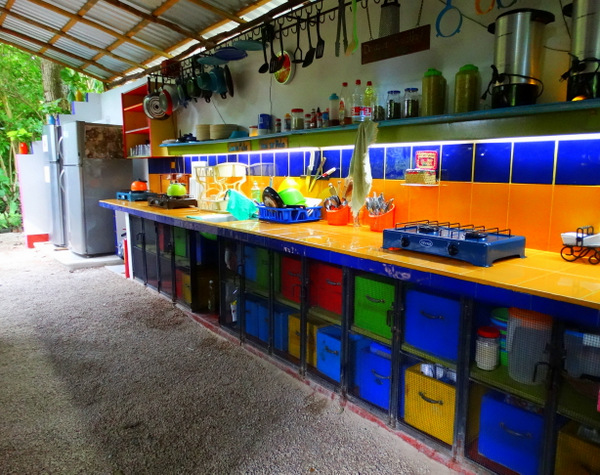 kitchen at a backpackers hostel
