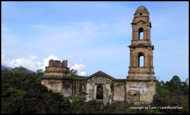 Cathedral San Juan Parangaricutiro ruins at Volcan Paricutin