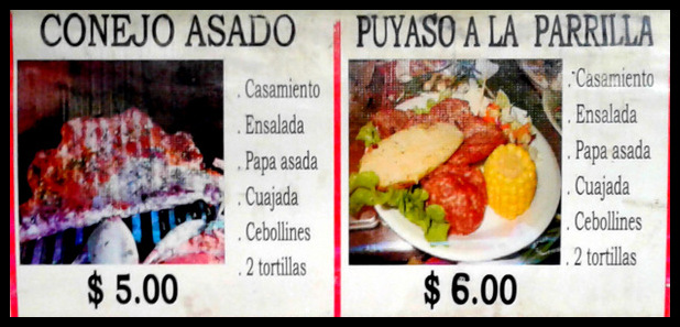 menu at weekend food festival - Juayua - Ruta de Flores - El Salvador