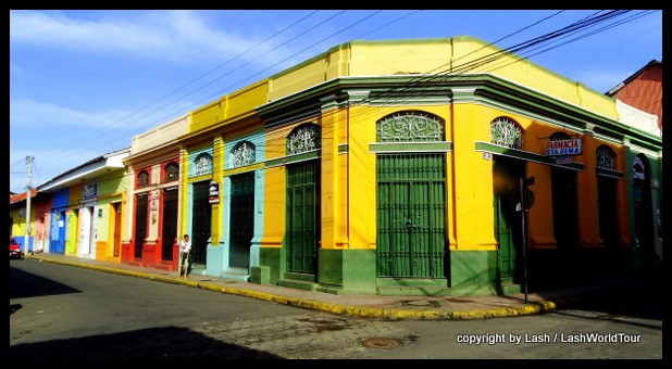 colorful colonial buildings in Leon - Nicaragua