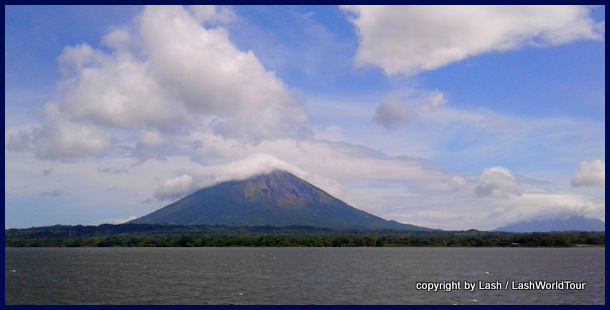 view of Ometepe from ferry