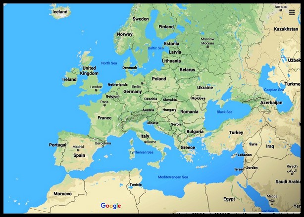 screenshot of Europe from Google  maps w border