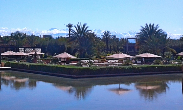 snow covered Atlas Mtns seen from MAndarin Oriental Resort on the outskirts of Marrakech