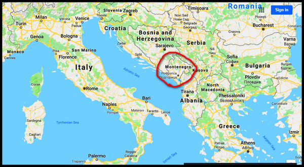 map of Montenegro and Balkan area