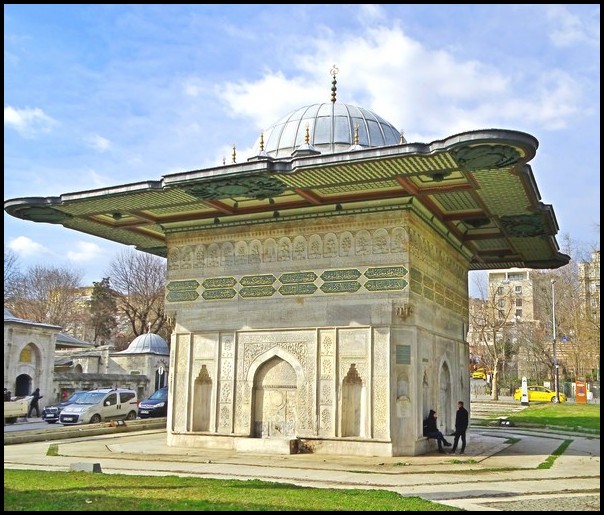 one of Istanbul's historic marble public drinking water fountains. 