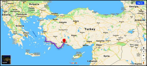 map of Turkey with Antaly& route