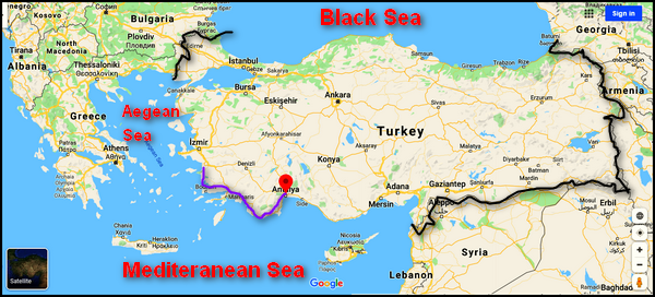 map of Turkey with seas & borders