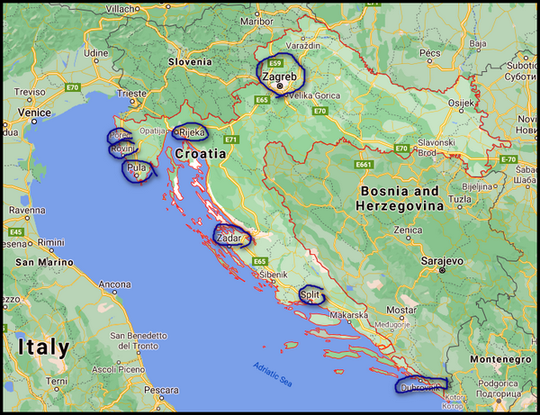 Croatia with main towns screenshot