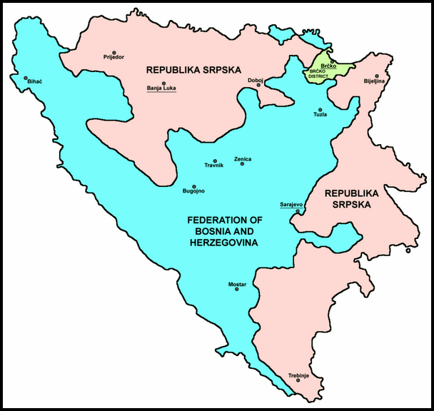 Map of Bosnian regions after Daytona Agreement - map by PANONIAN on Wikipedia Public Domain